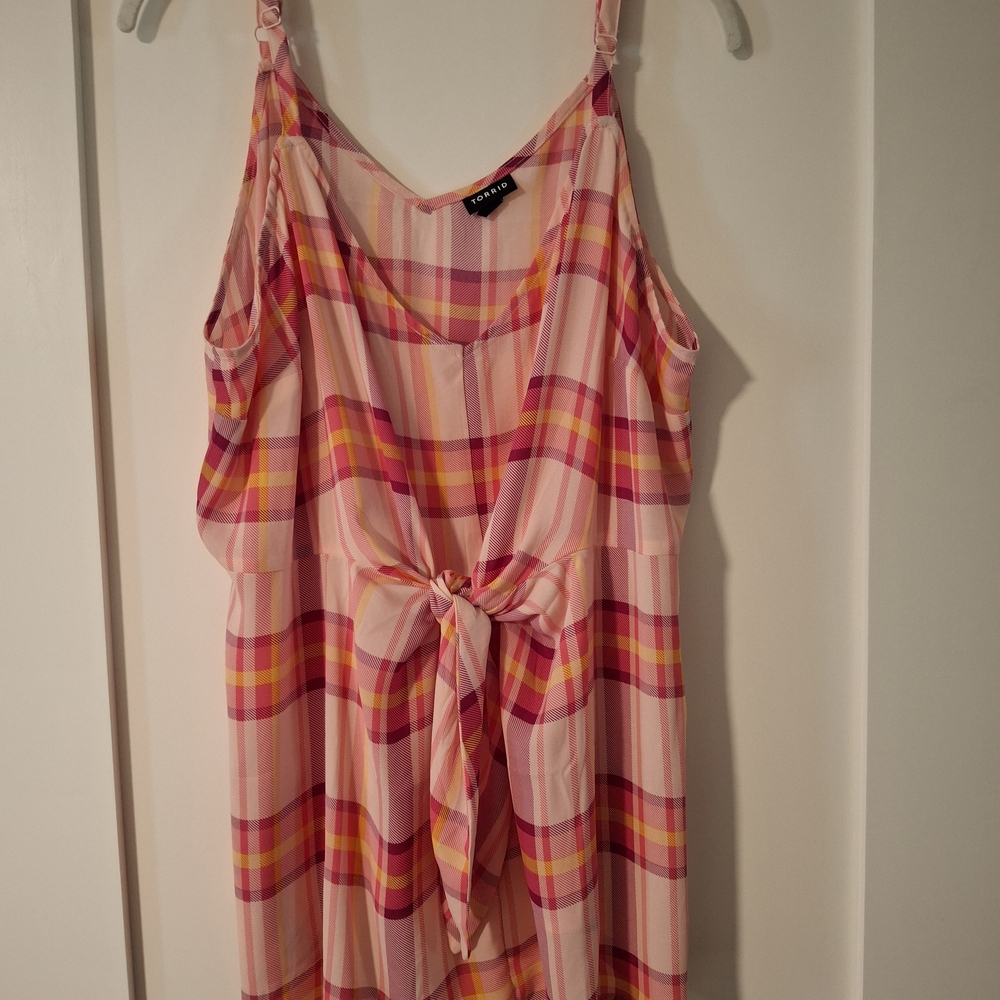 Torrid Pink Plaid Tie-Front Tank Dress